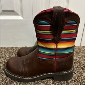 Ariat Brown Leather Boots with Multicolor Stripes